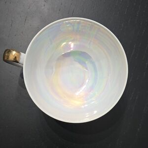 Vintage Iridescent White Teacup with Gold Handle